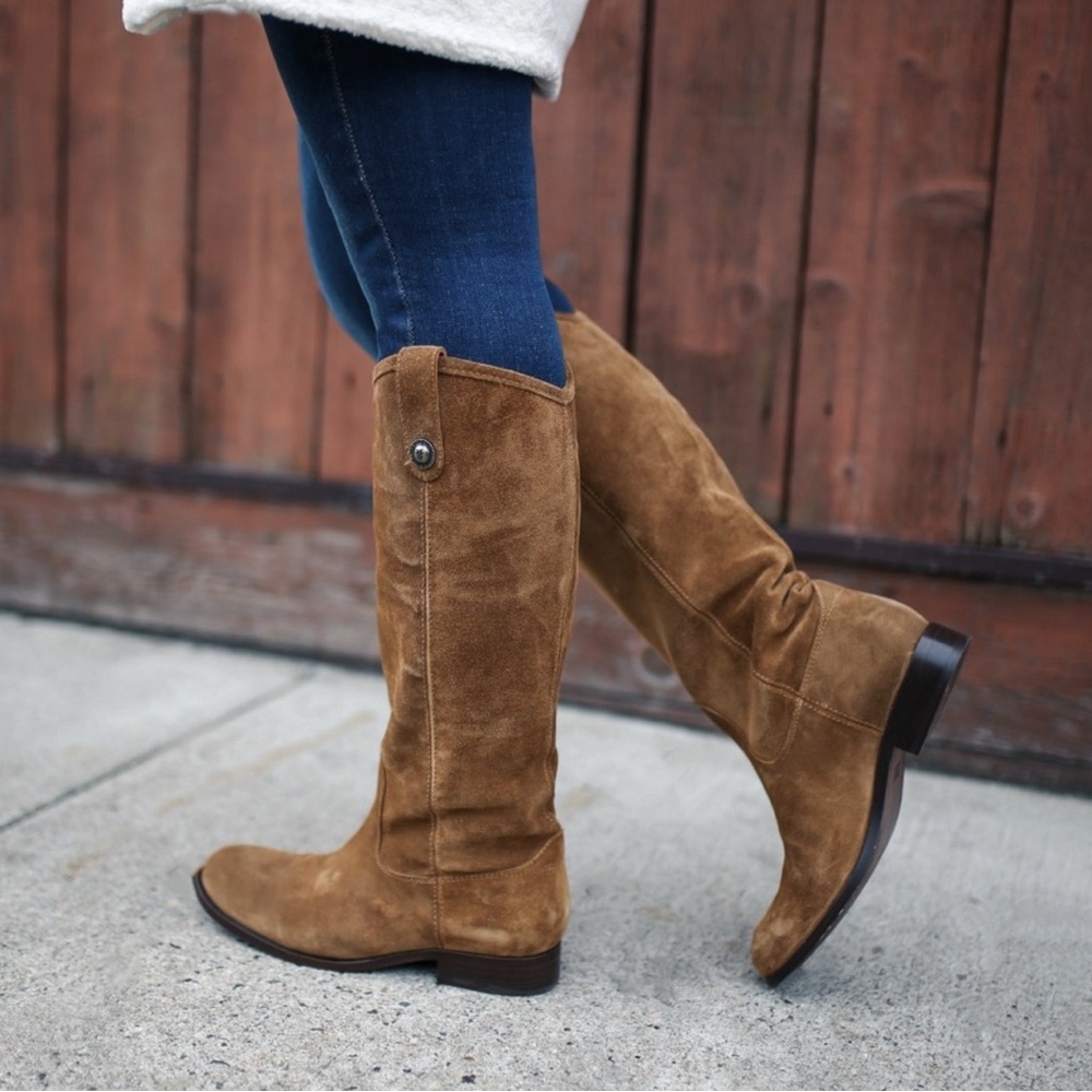 Frye Tan Heeled Boots Classic Suede